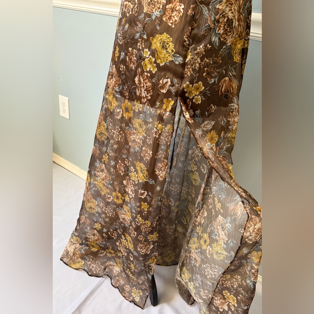 Brown Floral Halter Evening Dress - Picture 3 of 8